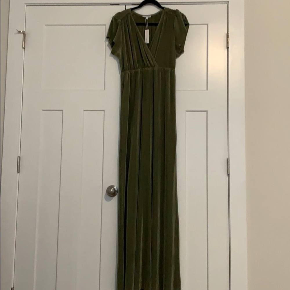 Baltic Born Olive Green Velvet Maxi Dress